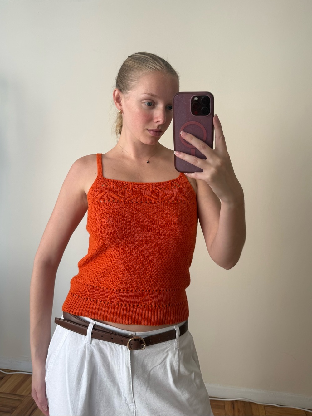 Anthropologie Bright Orange Knit Camisole